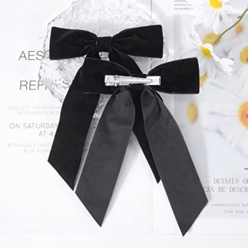 Black Velvet Hair Bows for Women Girls - 5" Alligator Clips