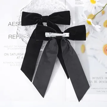 Black Velvet Hair Bows for Women Girls - 5" Alligator Clips