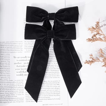 Black Velvet Hair Bows for Women Girls - 5" Alligator Clips