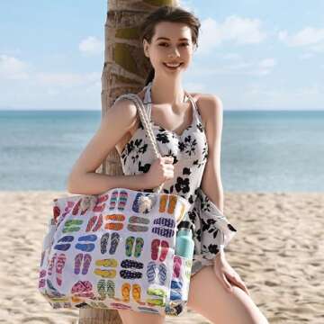 Clothirily Beach Bag for Women - Large Beach Tote Bag, Waterproof Sandproof Beach Bag with Zipper, L...