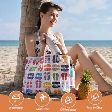 Clothirily Beach Bag for Women - Large Beach Tote Bag, Waterproof Sandproof Beach Bag with Zipper, Large Swim Pool Beach Tote, Slippers