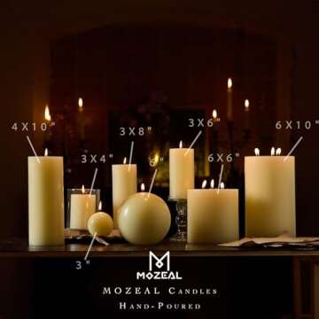 MOZEAL Ivory Pillar Candles - Elegant & Smokeless Set of 2