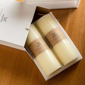 MOZEAL Ivory Pillar Candles - Elegant & Smokeless Set of 2