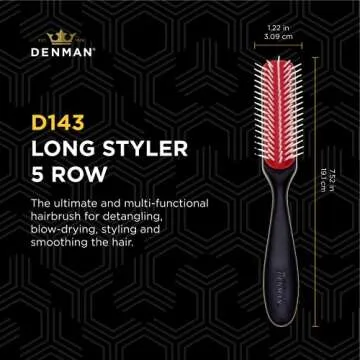 Denman Curly Hair Brush D143 - 5 Row Styling Mini Brush With Long Handle for Detangling, Separating,...