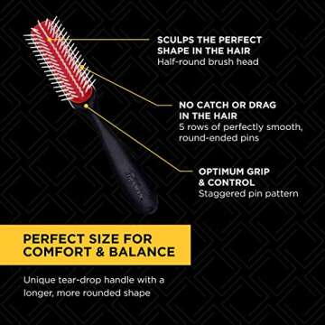 Denman Curly Hair Brush D143 - 5 Row Styling Mini Brush With Long Handle for Detangling, Separating, Shaping and Defining Curls and Smoothing Hair- For Women and Men