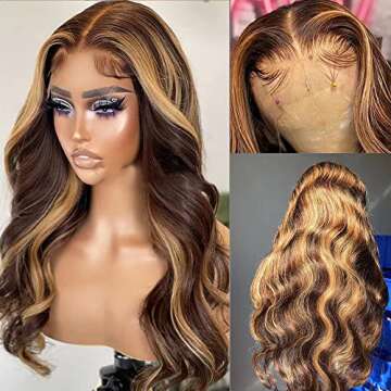 KeaBalo Ombre Lace Front Wigs Human Hair - Honey Blonde 22 Inch Body Wave