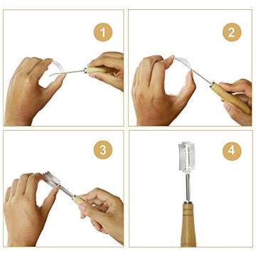 Sunmei Bread Baking Tool Set for Homemade-1 Premium Stainless Steel Dough Whisk, 1 Scraper, 1 Ergonomic Lame Bread Slashing Tool with 5 Sharp Blades and Leather Protective Cover for Bread, Cake, Pizza