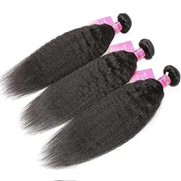 MeiYou 12A Kinky Straight Hair 3 Bundles Yaki Human Hair Weave Unprocessed Brazilian Virgin Remy Sew in Hair Extensions Natural Black (10 12 14)