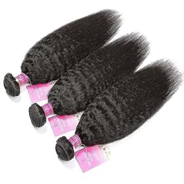 MeiYou 12A Kinky Straight Hair 3 Bundles Yaki Human Hair Weave Unprocessed Brazilian Virgin Remy Sew in Hair Extensions Natural Black (10 12 14)