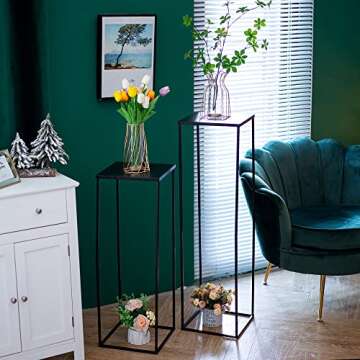 Black Plant Stand Pedestal Stand - 2 Pcs Metal Plant Stand, 31.5in Tall Flower Stand Vase Flower Hol...