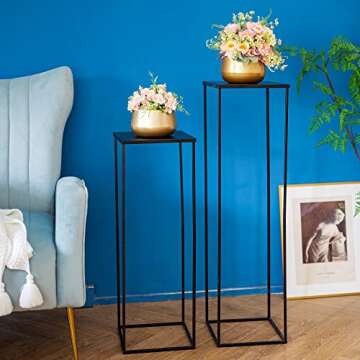 Black Plant Stand Pedestal Stand - 2 Pcs Metal Plant Stand, 31.5in Tall Flower Stand Vase Flower Holder, Wedding Centerpieces for Table, Corner Planter Pot Rack for Living Room, Home, Patio Decor