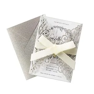 Elegant Fashmade Laser Cut Invitations Set 50Pcs