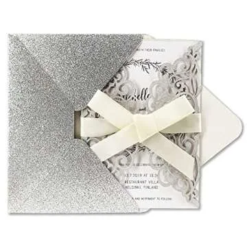 Elegant Fashmade Laser Cut Invitations Set 50Pcs