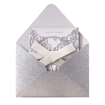 Elegant Fashmade Laser Cut Invitations Set 50Pcs