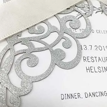 Elegant Fashmade Laser Cut Invitations Set 50Pcs