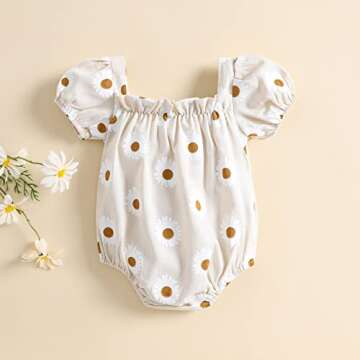 Newborn Baby Girl Romper Daisy Print Short Sleeve Bodysuit Jumpsuit Summer Clothes Beige