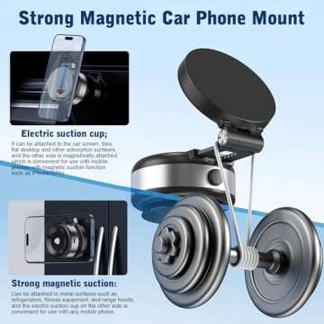 hepanio Electric Vacuum Magnetic Suction Phone Holder,Adjustable Suction Cup Phone Mount for Car,Foldable Smart Double-Sided Magnetic Phone Holder (Upgraded Silver-Adjustable Telescopic Stand)