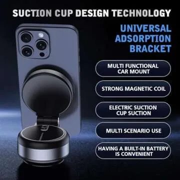 hepanio Electric Vacuum Magnetic Suction Phone Holder,Adjustable Suction Cup Phone Mount for Car,Foldable Smart Double-Sided Magnetic Phone Holder (Upgraded Silver-Adjustable Telescopic Stand)