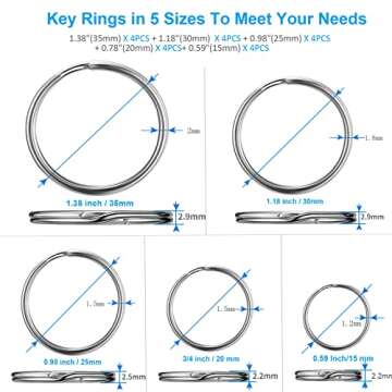 YHYZ Split Key Ring Circle Assorted, Metal Keyring Durable in 5 Sizes (Small 1/2 inch, 3/4 inch,1 in...
