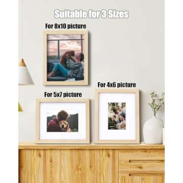 Egofine 8x10 Picture Frames Made of Solid Wood with Plexiglass, Display Pictures 4x6/5x7 with Mat or 8x10 Without Mat Set of 4 for Tabletop and Wall Mounting, Oak Wood