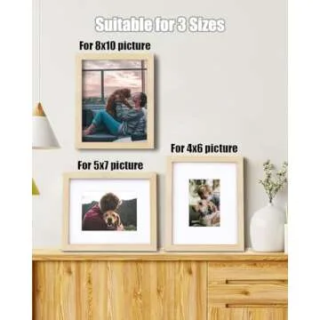 Egofine 8x10 Picture Frames Made of Solid Wood with Plexiglass, Display Pictures 4x6/5x7 with Mat or 8x10 Without Mat Set of 4 for Tabletop and Wall Mounting, Oak Wood