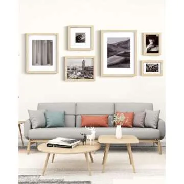 Egofine 8x10 Picture Frames Made of Solid Wood with Plexiglass, Display Pictures 4x6/5x7 with Mat or 8x10 Without Mat Set of 4 for Tabletop and Wall Mounting, Oak Wood