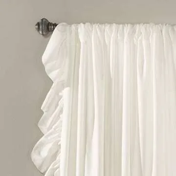 Lush Decor Reyna Ruffle Window Curtain Panel Set, Pair, 54" W x 120" L, White - Flowy Curtain Set - Romantic Ruffle Curtains for Bedroom, Living room, or Dining Room - Farmhouse & Cottage Home Decor