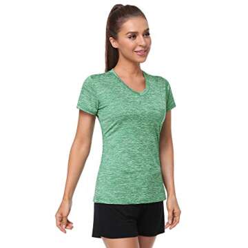 Xelky 3-4 Pack Women's V Neck Tshirt Short Sleeve Moisture Wicking Athletic Shirts Sport Activewear Fitness Workout Gym Tops 4Black/Gray/Cyan/Green S