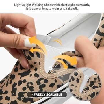 Women's Canvas Slip On Sneakers Fashion Flats Shoes White Canvas Shoes (Leopard, US9)