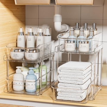 Delamu Clear Under Sink Organizers, 2-Tier Multi-Purpose