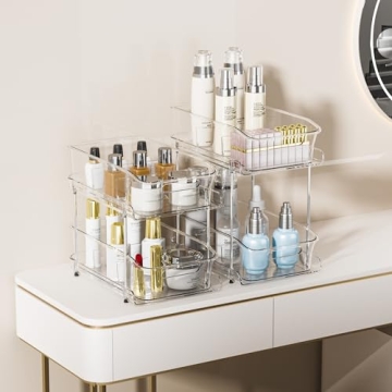 Delamu Clear Under Sink Organizers, 2-Tier Multi-Purpose