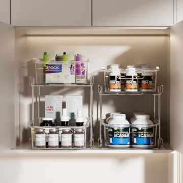 Delamu Clear Under Sink Organizers, 2-Tier Multi-Purpose