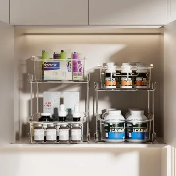 Delamu Clear Under Sink Organizers, 2-Tier Multi-Purpose