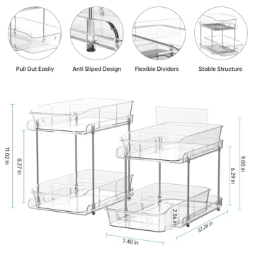 Delamu Clear Under Sink Organizers, 2-Tier Multi-Purpose