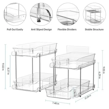 Delamu Clear Under Sink Organizers, 2-Tier Multi-Purpose