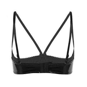 YONGHS Women's Spaghetti Straps Faux Leather Wire-Free Unlined Bra Top Quarter Cup Bralette