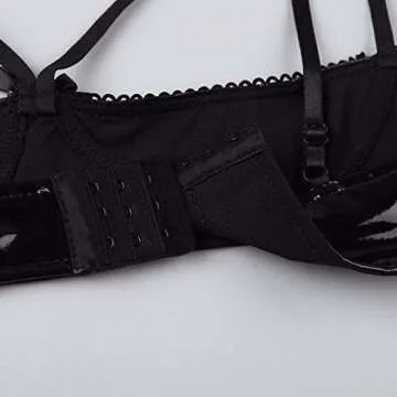 YONGHS Women's Spaghetti Straps Faux Leather Wire-Free Unlined Bra Top Quarter Cup Bralette