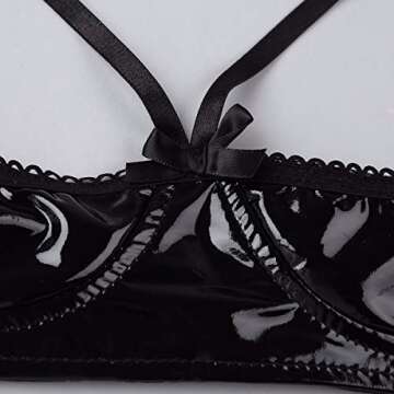 YONGHS Women's Spaghetti Straps Faux Leather Wire-Free Unlined Bra Top Quarter Cup Bralette