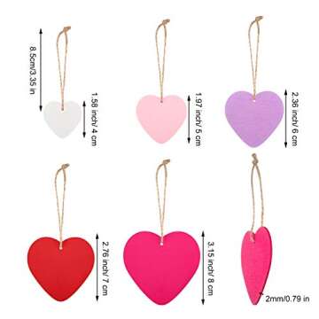 25 Pieces Valentine's Day Wooden Heart Ornaments Wood Heart Embellishments Heart-Shaped Wooden Hangi...
