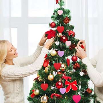 25 Pieces Valentine's Day Wooden Heart Ornaments Wood Heart Embellishments Heart-Shaped Wooden Hanging Decorations with Ropes for Valentine's Day Wedding Party, 5 Colors, 5 Sizes