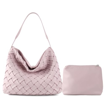 JINMANXUE Women Boston Bag Woven Vegan Leather Handbags Female Satchel Messenger Bag Fashion Shoulde...