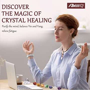 AMill 23PCS Natural Crystals and Healing Stones Set, 7 Raw Chakra Stones,10pcs Tumbled Stones, Pink Pillar Crystal Necklaces & Pendulum, White Pyramid & Pillar, 50g Stones Assorted, Wooden Box