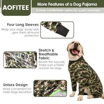 AOFITEE Dog Recovery Suit After Surgery Dog Onesie, Dog Surgical Recovery Shirt for Abdominal Wounds, Camo Dog Pajamas Bodysuit for Medium Large Dog Cone Alternative, Full Body for Shedding, XXL