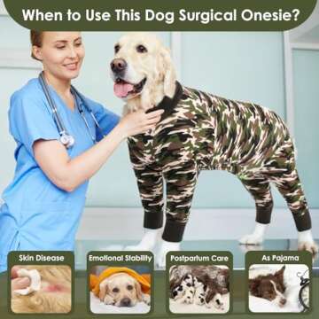 AOFITEE Dog Recovery Suit After Surgery Dog Onesie, Dog Surgical Recovery Shirt for Abdominal Wounds, Camo Dog Pajamas Bodysuit for Medium Large Dog Cone Alternative, Full Body for Shedding, XXL