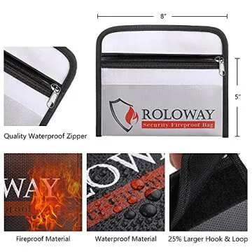 ROLOWAY Small Fireproof Bag - Non-itchy Fireproof Wallet for Documents & Valuables
