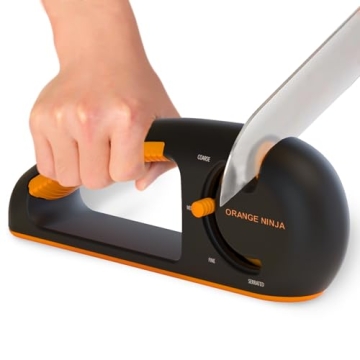 Orange Ninja 4-Stage Knife Sharpener - Premium Kitchen Knife Sharpeners - Adjustable Handheld Manual...
