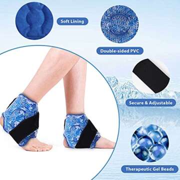 NEWGO Ice Packs for Ankle Injuries, 2 Pack Cold Wraps FSA/HSA Eligible, Gel Beads for Ankle Sprains, Aches & Pain Relief