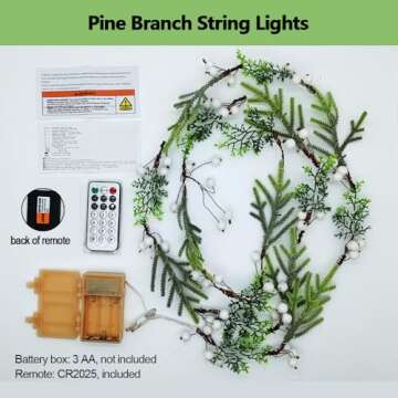 MIYA LIFE Norfolk Pine Garland with White Berry Christmas Garland with Lights Battery Operated Light...