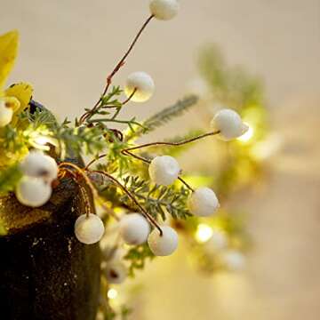 MIYA LIFE Norfolk Pine Garland with White Berry Christmas Garland with Lights Battery Operated Lighted Christmas Garland for Mantle Christmas Tree Decorations