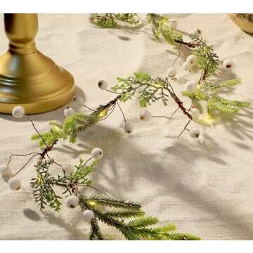 MIYA LIFE Norfolk Pine Garland with White Berry Christmas Garland with Lights Battery Operated Lighted Christmas Garland for Mantle Christmas Tree Decorations